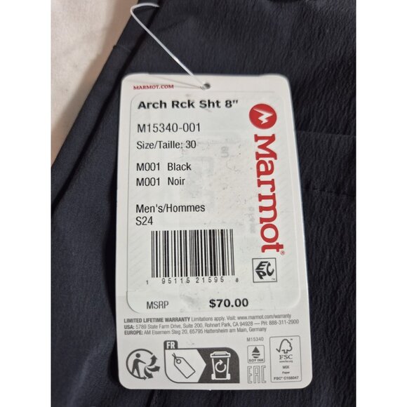 Marmot Shorts Men’s Size30 Black Arch Rock 8” Hiking Nylon Stretch (58) - Picture 11 of 13
